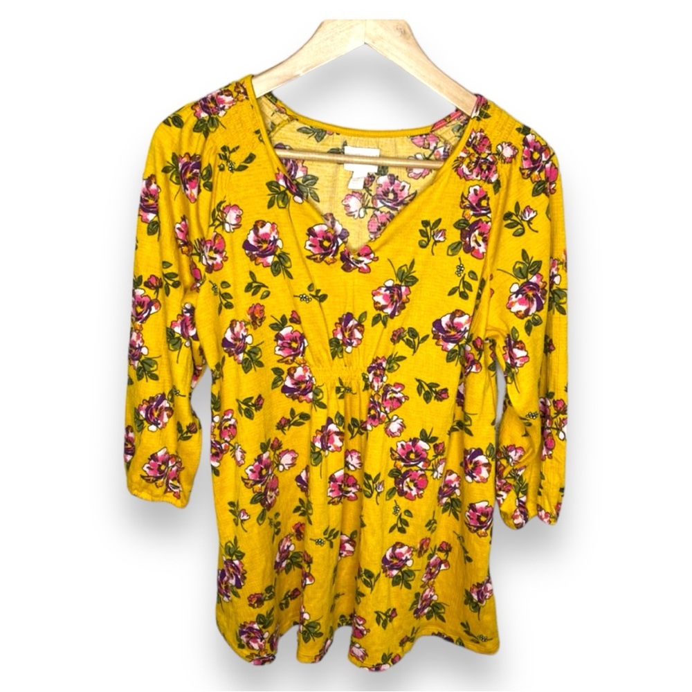 A:Glow Maternity Mustard Yellow Floral Top Size Medium